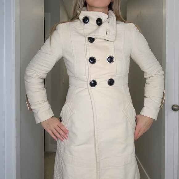 Womens Vintage Mango Double Breasted Long Coat, Cream - Picture 8 of 16